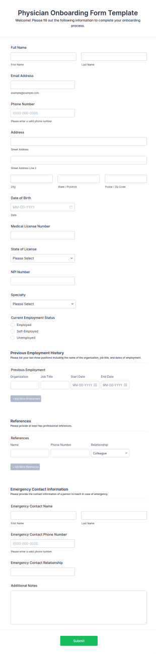 Physician Onboarding Form Template