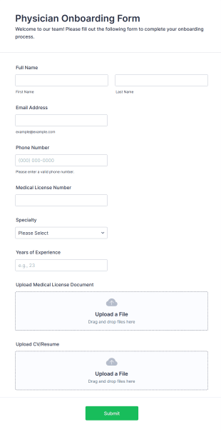 Physician Onboarding Form Template