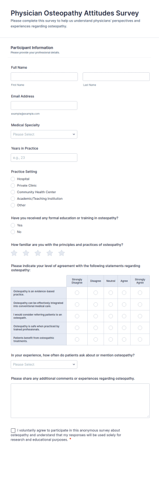 Physician Osteopathy Attitudes Survey Form Template