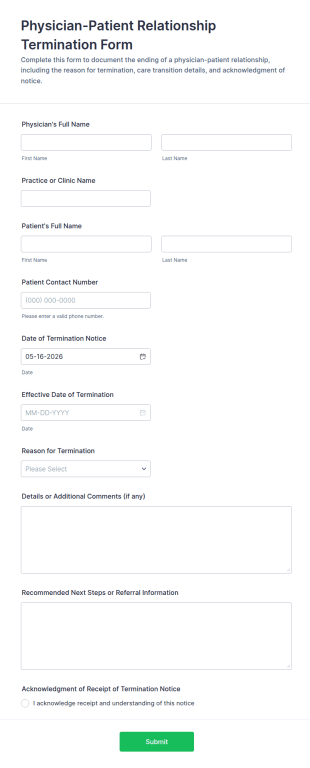 Physician Patient Relationship Termination Form Template
