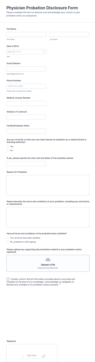Physician Probation Disclosure Form Template