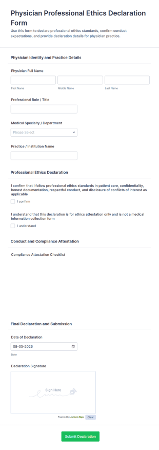 Physician Professional Ethics Declaration Form Template