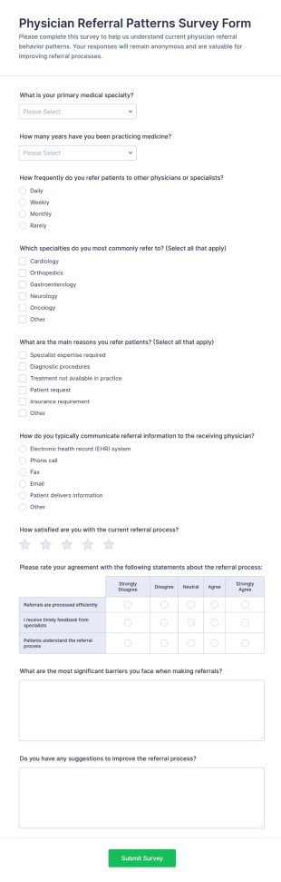 Physician Referral Patterns Survey Form Template