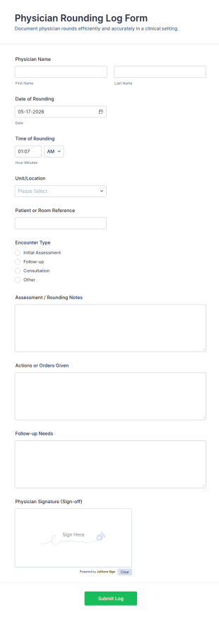 Physician Rounding Log Form Template
