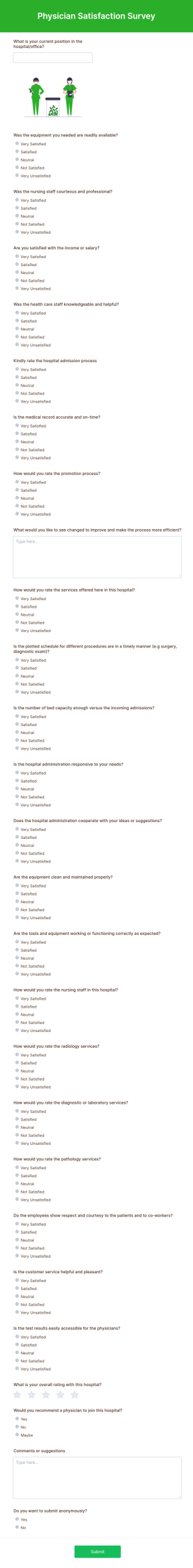 Physician Satisfaction Survey Form Template