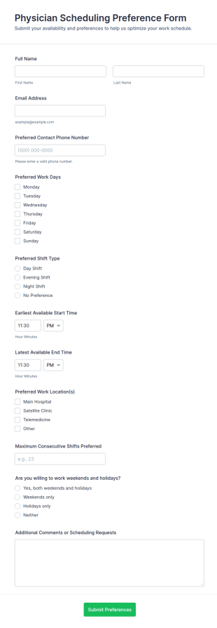 Physician Scheduling Preference Form Template