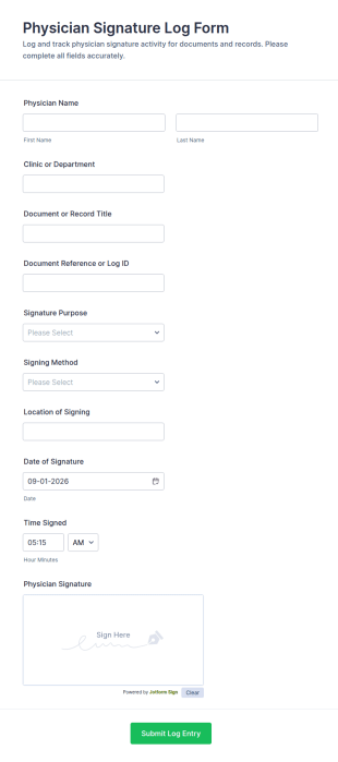 Physician Signature Log Form Template