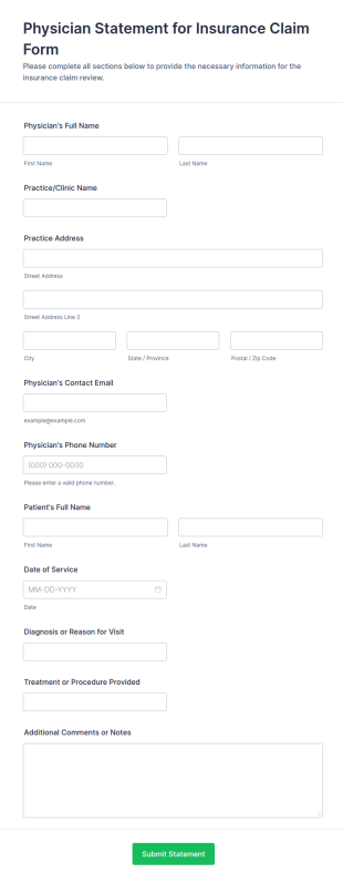 Physician Statement For Insurance Claim Form Template