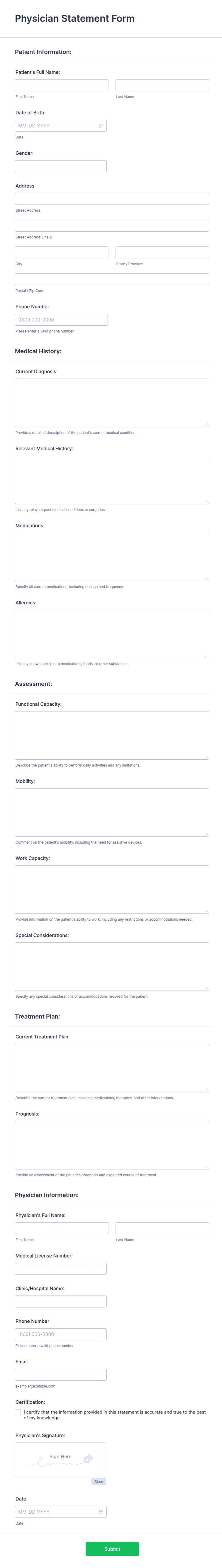 Physical Statement Form Physician Statement Form Template | Jotform