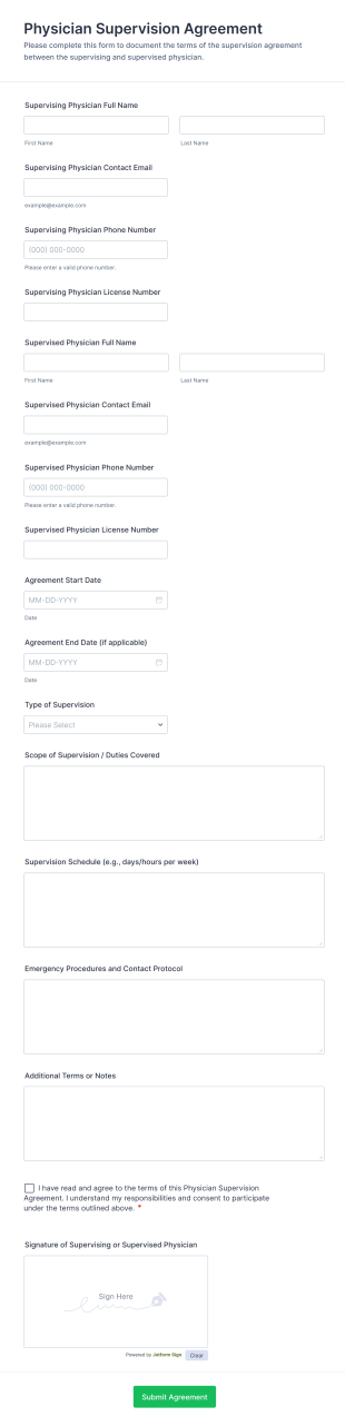 Physician Supervision Agreement Form Template