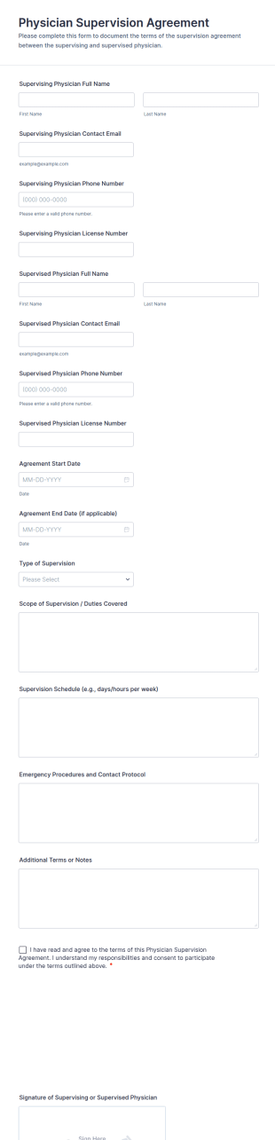 Physician Supervision Agreement Form Template