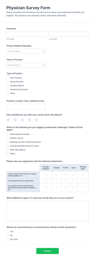 Physician Survey Form Template