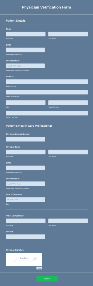 Physician Verification Form Template
