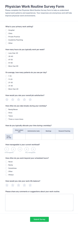 Physician Work Routine Survey Form Template