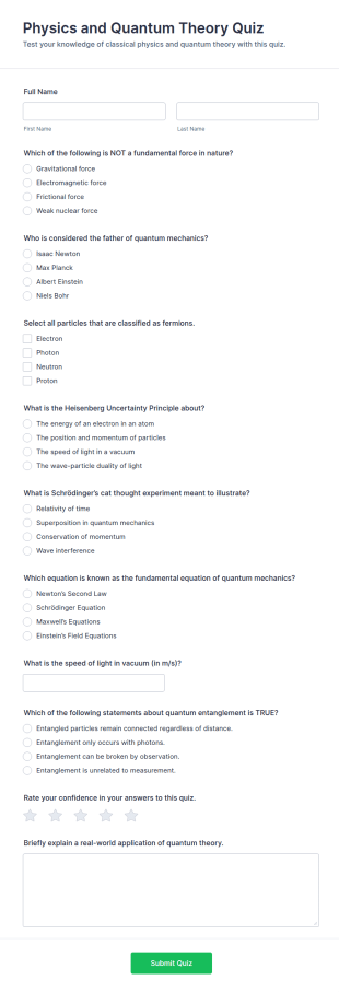 Physics And Quantum Theory Quiz Form Template