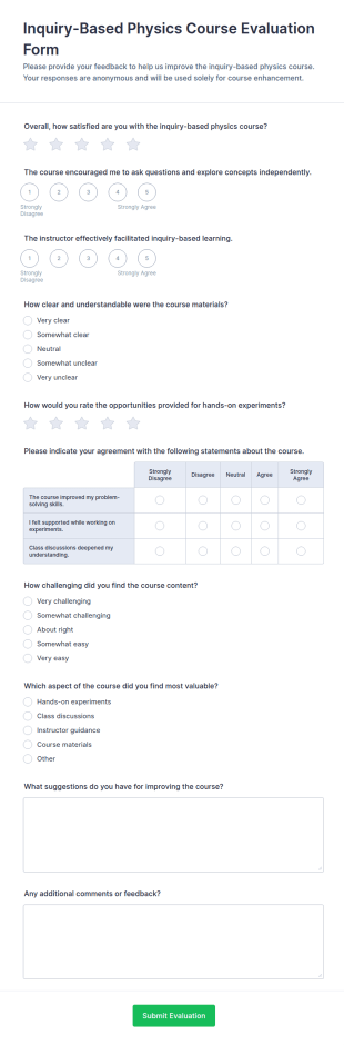 Physics Course Evaluation Form Template