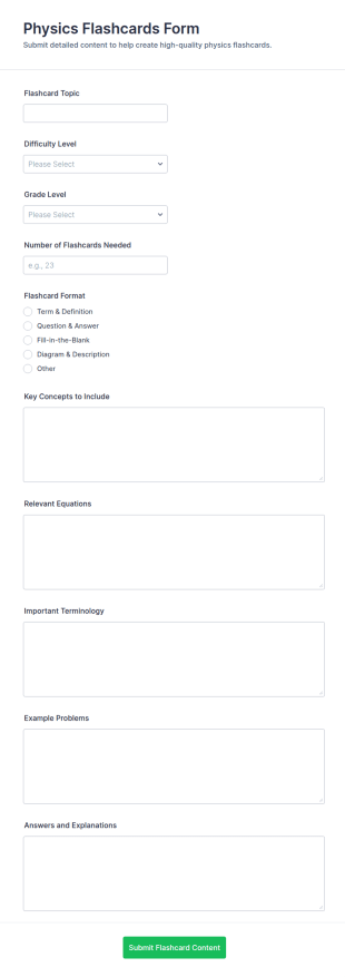Physics Flashcards Form Template