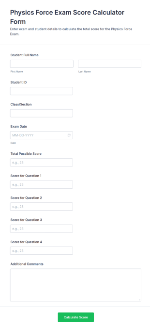 Physics Force Exam Score Calculator Form Template