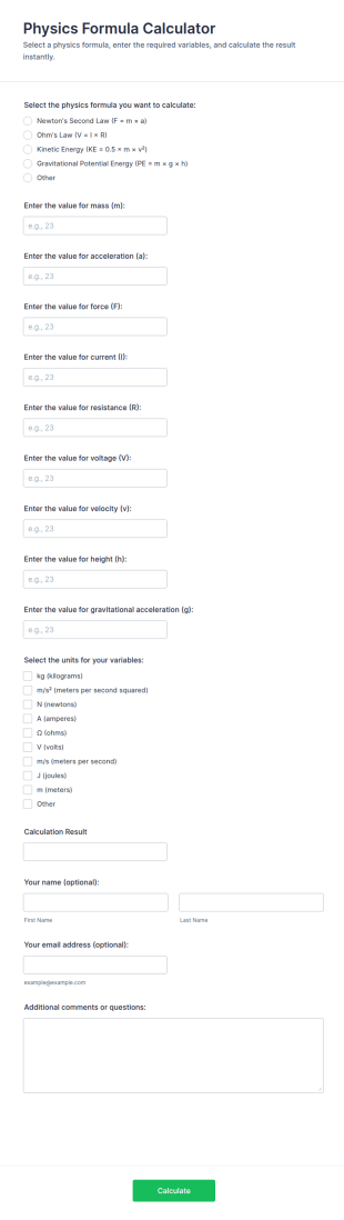 Physics Formula Calculator Form Template