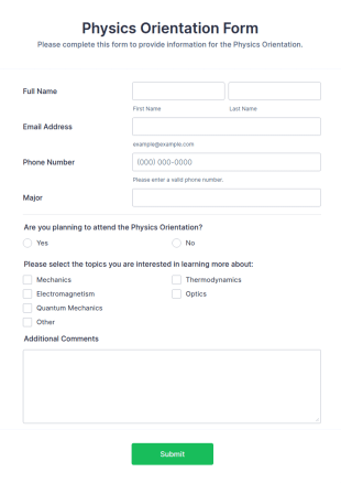 Physics Orientation Form Template