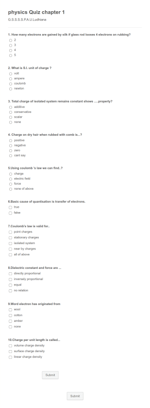 Physics Quiz Form Template