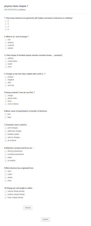 Physics Quiz Form Template