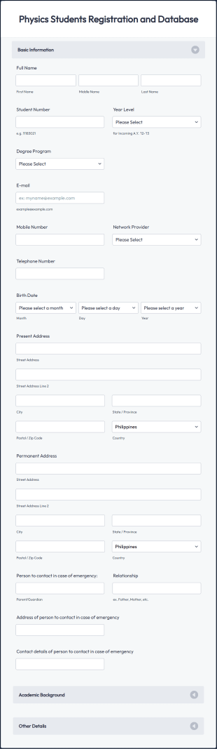 Physics Registration Form Template