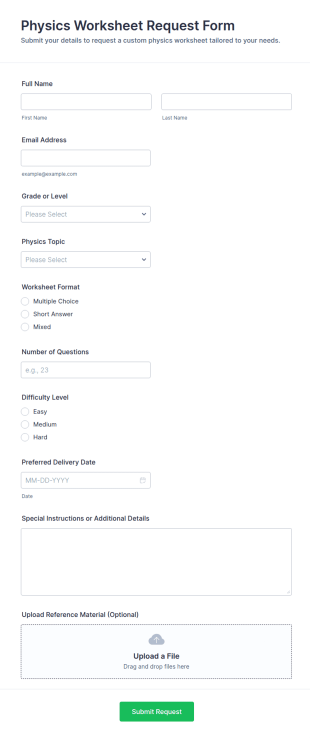 Physics Worksheet Request Form Template