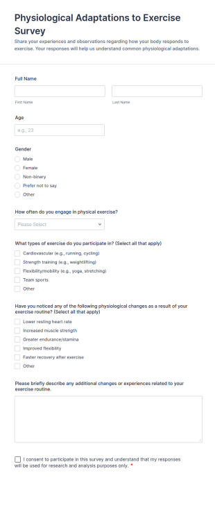 Physiological Adaptations To Exercise Survey Form Template