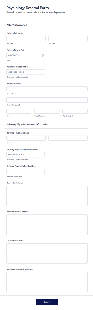 Physiology Referral Form Template