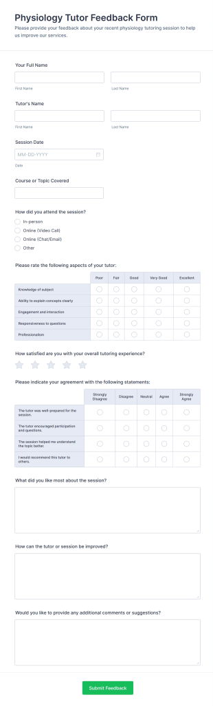 Physiology Tutor Feedback Form Template