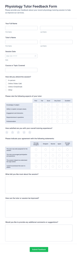 Physiology Tutor Feedback Form Template