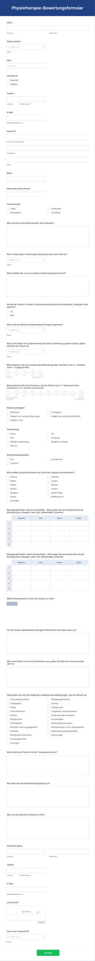 Physiotherapie Bewertungsformular Form Template