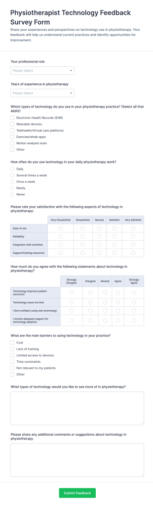 Physiotherapist Technology Feedback Form Template