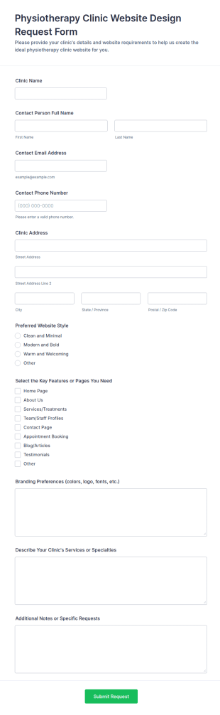 Physiotherapy Clinic Website Design Request Form Template