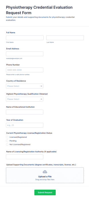 Physiotherapy Credential Evaluation Request Form Template
