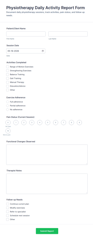 Physiotherapy Daily Activity Report Form Template