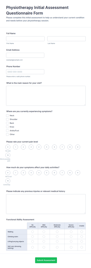 Physiotherapy Initial Assessment Form Template