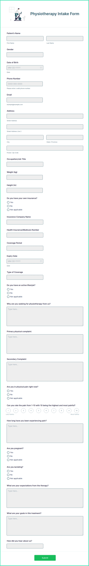 Physiotherapy Intake Form Template