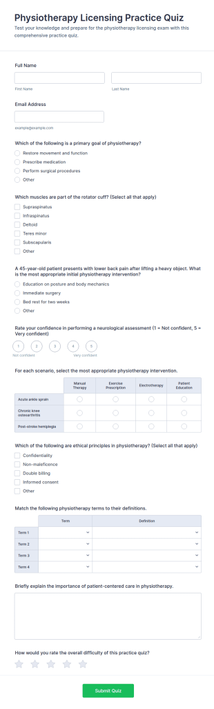 Physiotherapy Licensing Practice Quiz Form Template