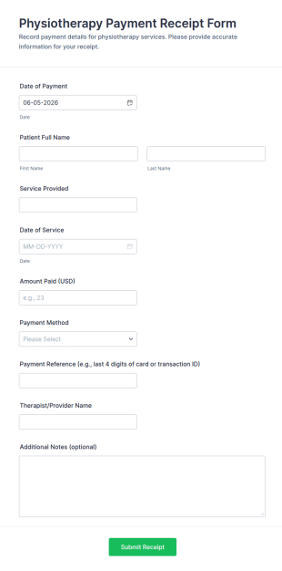Physiotherapy Payment Receipt Form Template