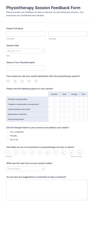 Physiotherapy Session Feedback Form Template