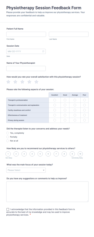 Physiotherapy Session Feedback Form Template