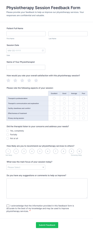 Physiotherapy Session Feedback Form Template