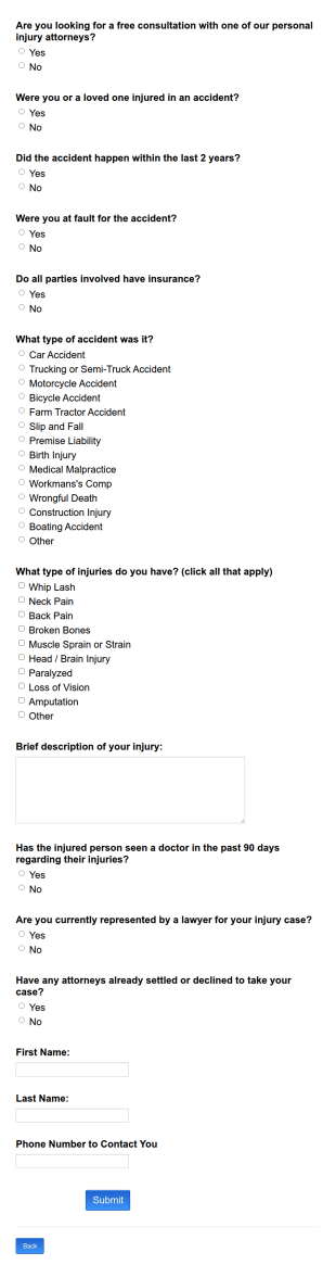 Personal Injury Attorney Consultation Form Template