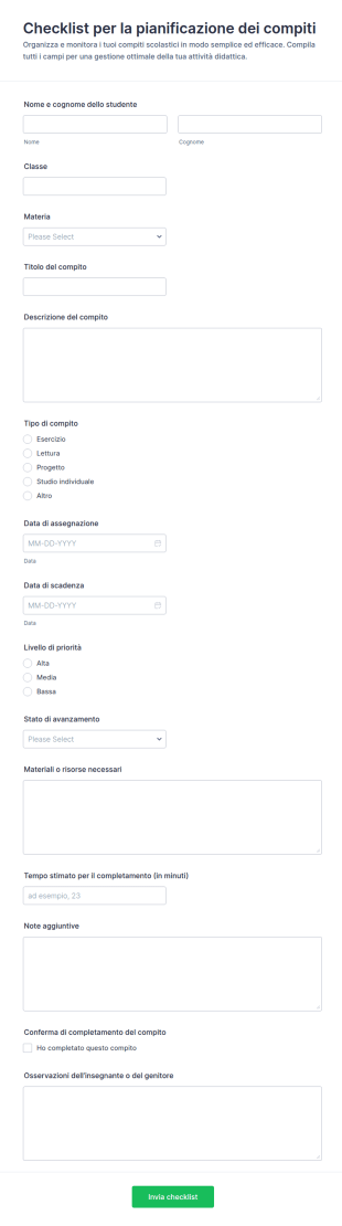Pianificazione Compiti Checklist