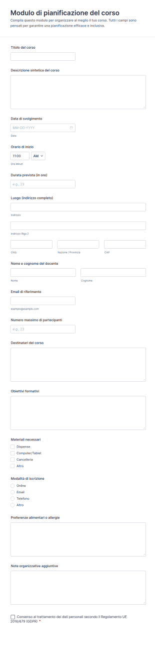 Pianificazione Del Corso Form