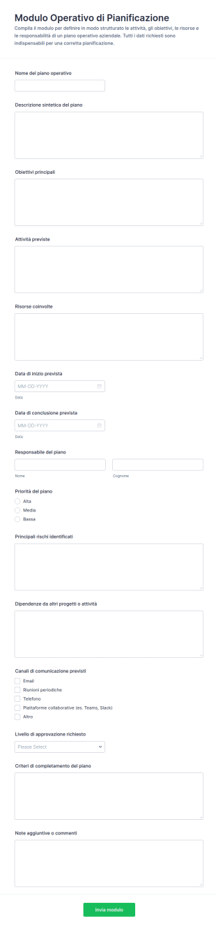 Pianificazione Operativa Form