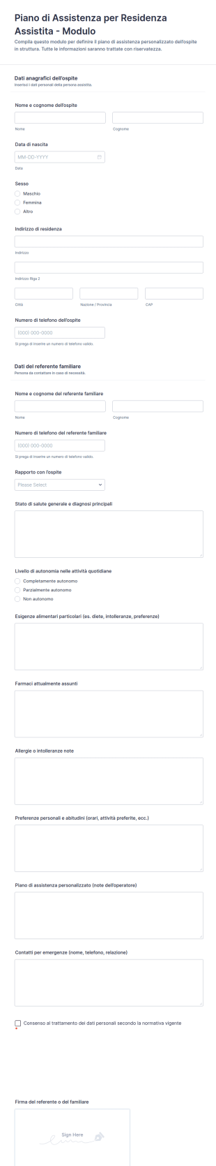 Piano Di Assistenza Per Residenza Assistita Modulo