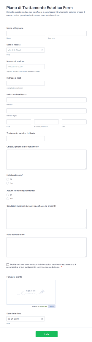 Piano Di Trattamento Estetico Form